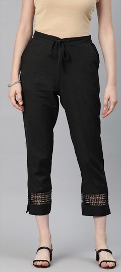 Casual, Party Wear, Summer Black and Grey color Jeggings in Rayon fabric with Straight Lace work : 1885903