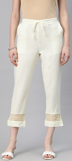 Casual, Party Wear, Summer White and Off White color Jeggings in Rayon fabric with Straight Lace work : 1885904