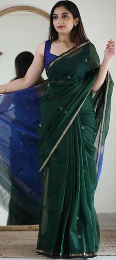 Party Wear, Traditional Green color Saree in Art Silk, Silk fabric with South Weaving work : 1885908