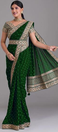 Party Wear, Traditional Green color Saree in Art Silk, Silk fabric with South Embroidered, Sequence, Thread, Zari work : 1885944