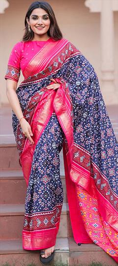 Party Wear, Traditional Blue color Saree in Dolla Silk, Silk fabric with South Foil Print work : 1885967