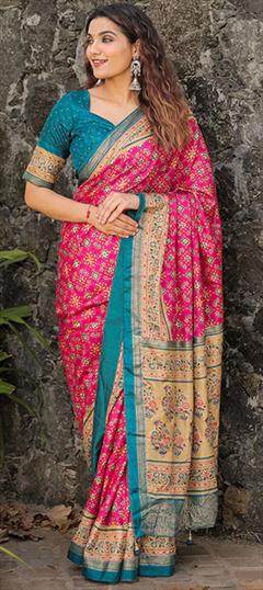 Party Wear, Traditional Pink and Majenta color Saree in Dolla Silk, Silk fabric with South Foil Print work : 1885980