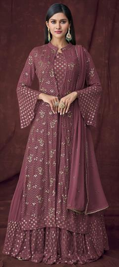 Bollywood Purple and Violet color Long Lehenga Choli in Georgette fabric with Embroidered, Sequence work : 1885997