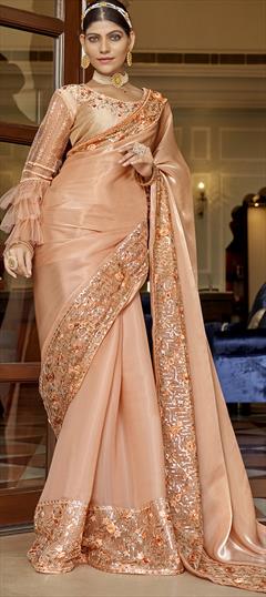 Engagement, Reception, Wedding Pink and Majenta color Saree in Chiffon fabric with Classic Embroidered, Sequence work : 1886084