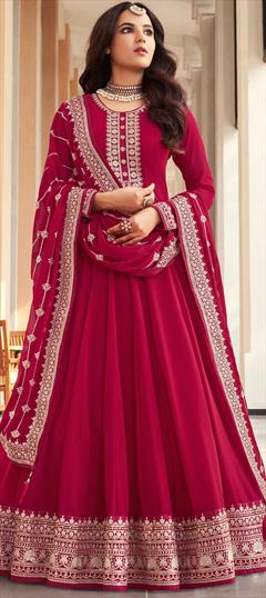 Engagement, Reception, Wedding Pink and Majenta color Salwar Kameez in Georgette fabric with Anarkali Embroidered, Sequence work : 1886127