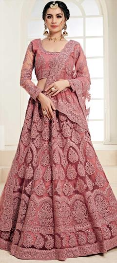 Bollywood Pink and Majenta color Lehenga in Net fabric with Flared Embroidered, Stone work : 1886139