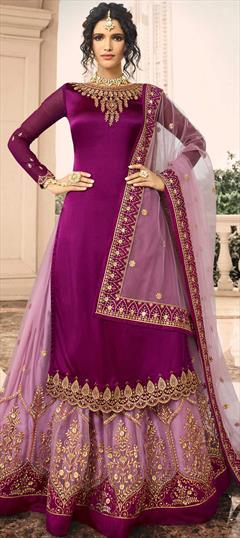 Bollywood Purple and Violet color Long Lehenga Choli in Georgette fabric with Embroidered, Stone, Zari work : 1886345