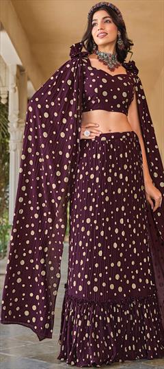 Festive, Party Wear, Reception Purple and Violet color Ready to Wear Lehenga in Faux Georgette fabric with Ruffle, Straight Foil Print work : 1886360