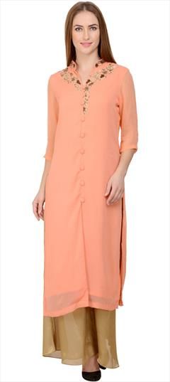 Festive, Party Wear Pink and Majenta color Salwar Kameez in Georgette fabric with Palazzo Embroidered, Thread work : 1886530