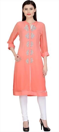 Festive, Party Wear Pink and Majenta color Salwar Kameez in Georgette fabric with Churidar Embroidered, Thread work : 1886532