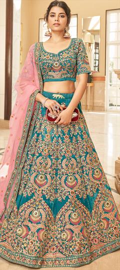 Bridal, Engagement, Wedding Blue color Lehenga in Velvet fabric with Flared Embroidered, Sequence, Thread, Zari work : 1886598