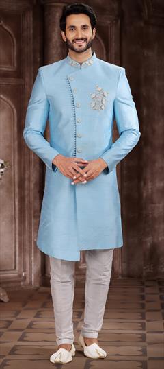 Wedding Blue color Sherwani in Art Silk fabric with Embroidered work : 1886906