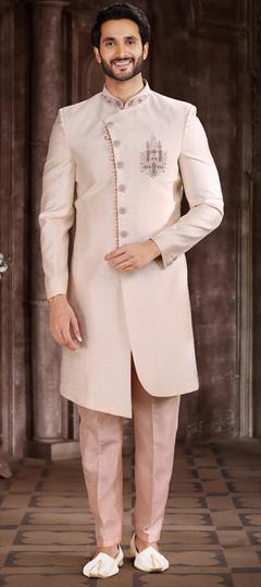 Wedding White and Off White color Sherwani in Art Silk fabric with Embroidered work : 1886910