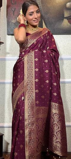 Party Wear, Traditional Purple and Violet color Saree in Art Silk, Silk fabric with South Weaving work : 1886995