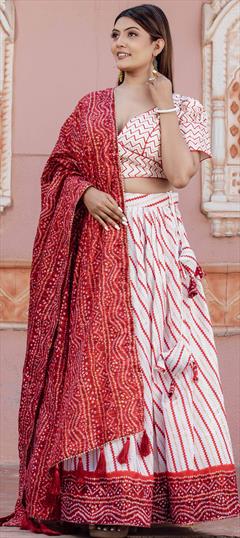 Festive, Party Wear, Reception Multicolor color Lehenga in Cotton fabric with Flared Bandhej, Printed work : 1887066