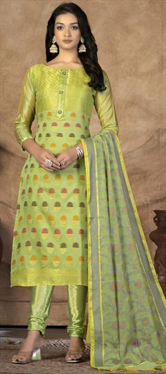 Party Wear Green color Salwar Kameez in Banarasi Silk fabric with Straight Weaving work : 1887118