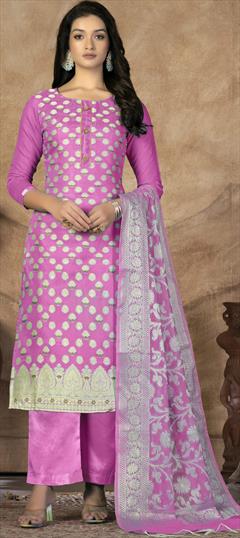 Party Wear Pink and Majenta color Salwar Kameez in Banarasi Silk fabric with Straight Weaving work : 1887126