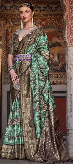 Party Wear, Traditional Green color Saree in Art Silk, Silk fabric with South Printed, Weaving work : 1887254