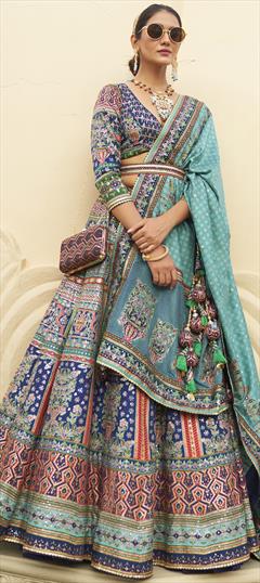 Bridal, Wedding Blue color Ready to Wear Lehenga in Silk fabric with Flared Printed, Sequence work : 1887352