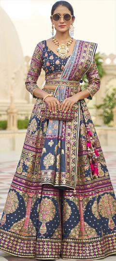Bridal, Wedding Green color Ready to Wear Lehenga in Silk fabric with Flared Printed, Sequence work : 1887358