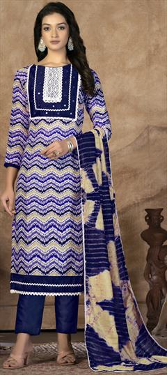 Casual Multicolor color Salwar Kameez in Cotton fabric with Straight Lace, Patch, Printed work : 1887510