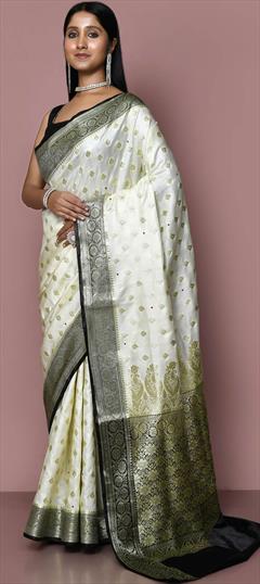 Bridal, Wedding White and Off White color Saree in Kanjeevaram Silk fabric with Classic Weaving, Zari work : 1887511