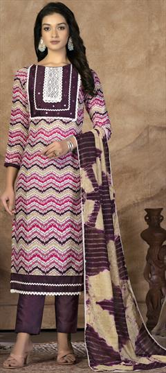 Casual Multicolor color Salwar Kameez in Cotton fabric with Straight Lace, Patch, Printed work : 1887519