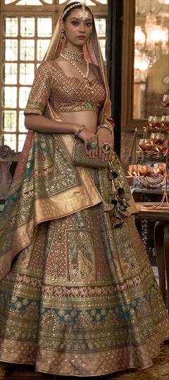 Bridal, Wedding Multicolor color Ready to Wear Lehenga in Art Silk fabric with Flared Sequence, Weaving work : 1887590
