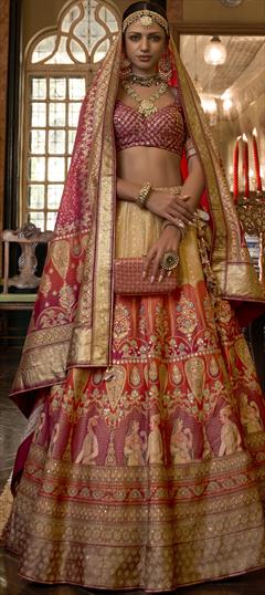 Bridal, Wedding Multicolor color Ready to Wear Lehenga in Art Silk fabric with Flared Sequence, Weaving work : 1887591