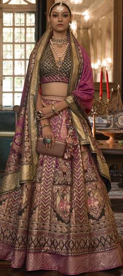 Bridal, Wedding Multicolor color Ready to Wear Lehenga in Art Silk fabric with Flared Sequence, Weaving work : 1887594