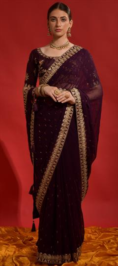 Party Wear, Reception Purple and Violet color Saree in Georgette fabric with Classic Embroidered, Sequence, Zari work : 1887604