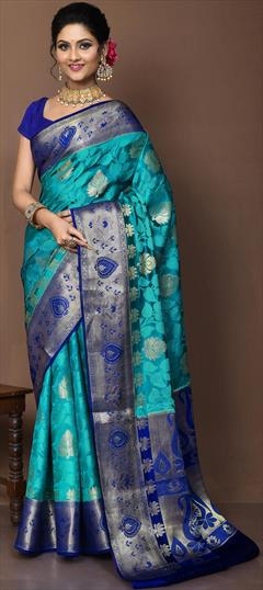 Bridal, Traditional, Wedding Blue color Saree in Silk fabric with Classic, South Weaving work : 1887707