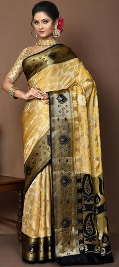 Bridal, Traditional, Wedding Beige and Brown color Saree in Silk fabric with Classic, South Weaving work : 1887711