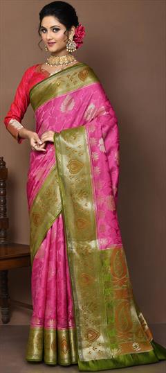 Bridal, Traditional, Wedding Pink and Majenta color Saree in Silk fabric with Classic, South Weaving work : 1887714