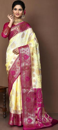 Bridal, Traditional, Wedding White and Off White color Saree in Silk fabric with Classic, South Weaving work : 1887716