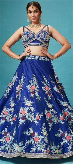 Bridal, Wedding Blue color Lehenga in Silk fabric with Flared Sequence, Thread, Zari work : 1887764