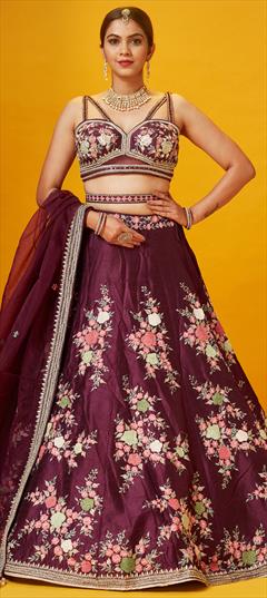 Bridal, Wedding Pink and Majenta color Lehenga in Silk fabric with Flared Sequence, Thread, Zari work : 1887767