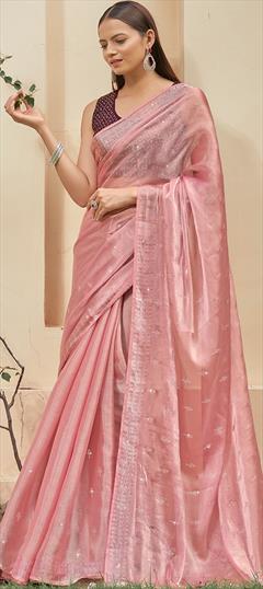 Party Wear, Traditional Pink and Majenta color Saree in Art Silk, Silk fabric with South Swarovski work : 1887902