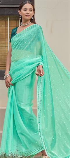 Party Wear, Traditional Green color Saree in Art Silk, Silk fabric with South Swarovski work : 1887903