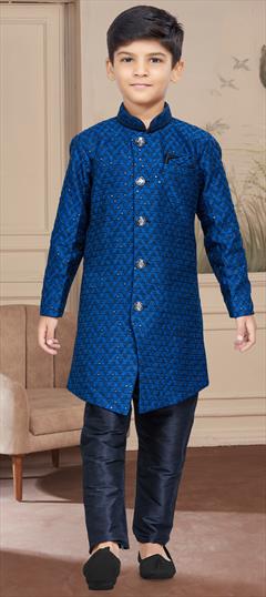 Party Wear Blue color Boys Indo-Western in Jacquard fabric with Embroidered, Stone work : 1887905