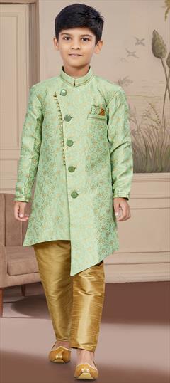 Party Wear Green color Boys Indo-Western in Jacquard fabric with Embroidered, Thread, Zari work : 1887930