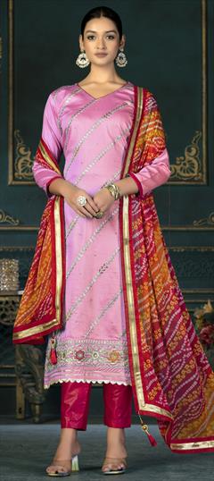 Casual Pink and Majenta color Salwar Kameez in Cotton fabric with Straight Embroidered, Resham, Thread work : 1887955