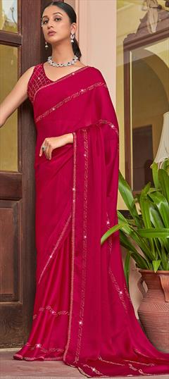 Party Wear, Reception Red and Maroon color Saree in Chiffon fabric with Classic Stone work : 1888249