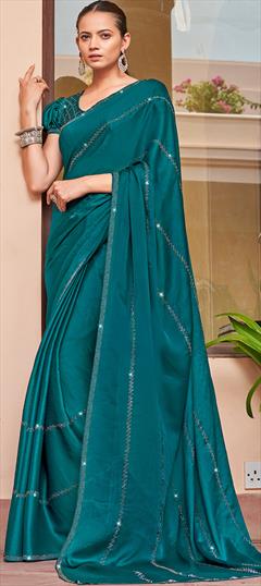 Party Wear, Reception Blue color Saree in Chiffon fabric with Classic Stone work : 1888250