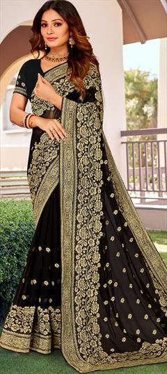 Bridal, Wedding Black and Grey color Saree in Georgette fabric with Classic Embroidered, Thread, Zari work : 1888468