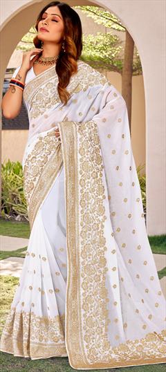 Bridal, Wedding White and Off White color Saree in Georgette fabric with Classic Embroidered, Thread, Zari work : 1888470