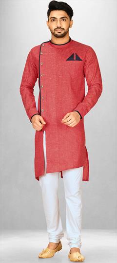 Party Wear Red and Maroon color Kurta Pyjamas in Cotton fabric with Thread work : 1888646