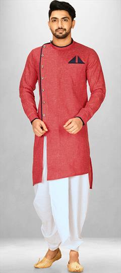 Party Wear Red and Maroon color Dhoti Kurta in Cotton fabric with Thread work : 1888651