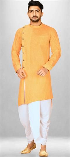 Party Wear Yellow color Dhoti Kurta in Cotton fabric with Thread work : 1888653