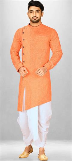 Party Wear Orange color Dhoti Kurta in Cotton fabric with Thread work : 1888654